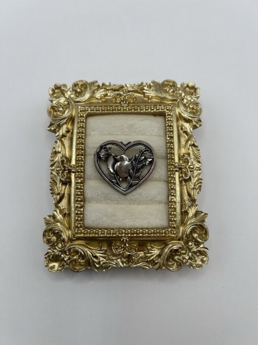 Vintage Coro Brooch Sterling Silver Bird Heart Pin Bird Leaves Nature Valentine